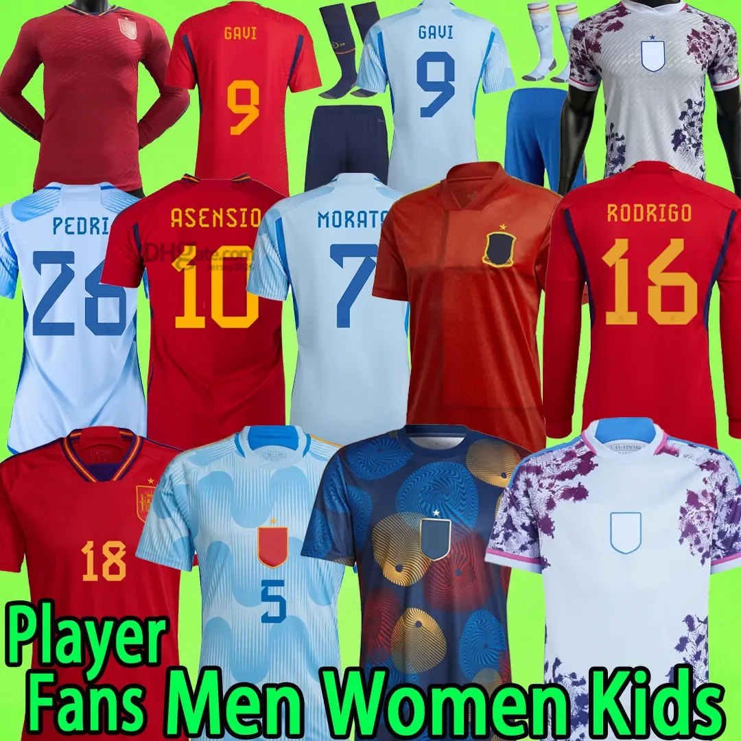 

2023 Spain soccer jerseys Espana ANSU FATI ASENSIO MORATA F TORRES KOKE GAVI C SOLER 22 23 WORLD RODRI CUP fans Player version football shirts men women kids kit, 2022 home fans