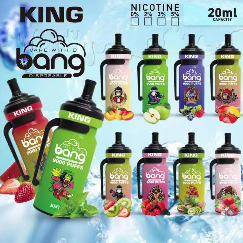 

E cigarette Bang king vape 9000 puffs disposable vape puff 9K Hits 2% 3% 5% Mesh Coil puffbar 20ML 600mAh Battery Prefilled Carts rechargeable vapers bangvape, Remark flavrs