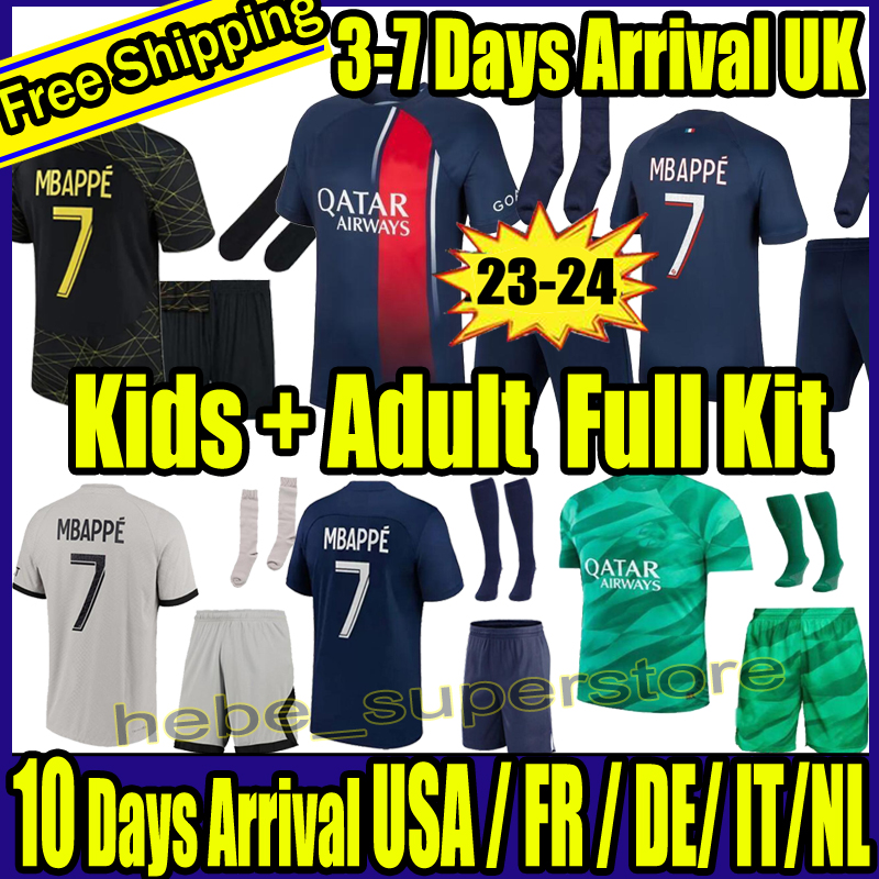 

2023 2024 Full set with Socks Maillots de football MBAPPE Men kids Jerseys kits 22 23 24 soccer jersey pSGS Fourth Hakimi shirt uniform maillot foot hommes Wijnaldum, 22-23 home+patch