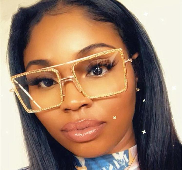 

Full Crystal Square Clear Glasses Frame For Women Vintage Alloy Rhinestones Shiny Eyeglasses Men Gold Silver Shades Transparent13408615