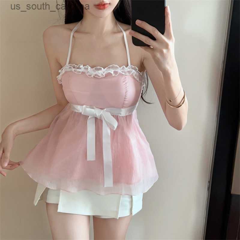 

Camis Sexy Halter Lace Tank Top Women 2023 Spaghetti Strap Camisole Femme Korean Chic Elegant Womens Tanks and Camis Dropshipping L230522, Blue