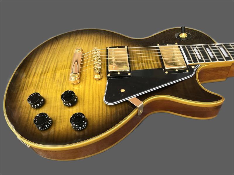 

High quality oem electric Guitar, Flame maple top, yellow binding, pink wood fingerboard, custom accepted