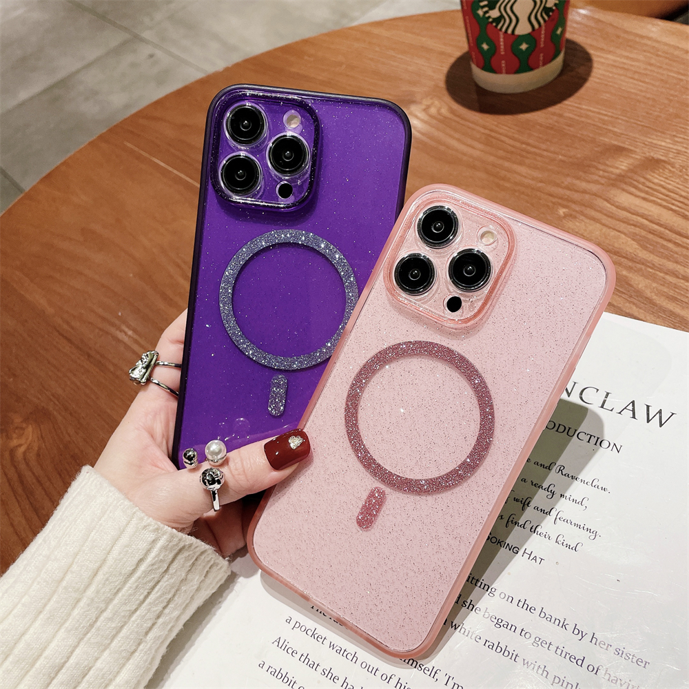 

Luxury Magsafe Magnetic Wireless Charger Glitter Transparent Hard Case For iPhone 14 Pro Max 13 12 Pro Shockproof Clear Funda