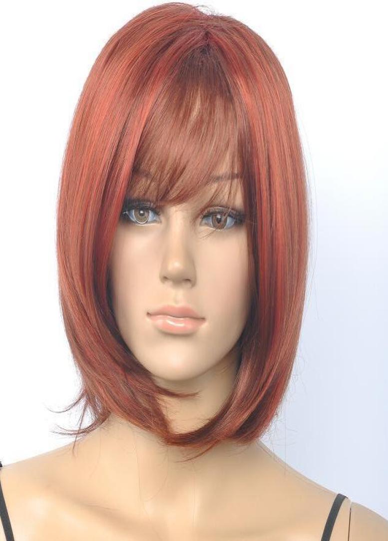 

New Fashion Beautiful Women039s Short Red Brown Straight Wigs1503999