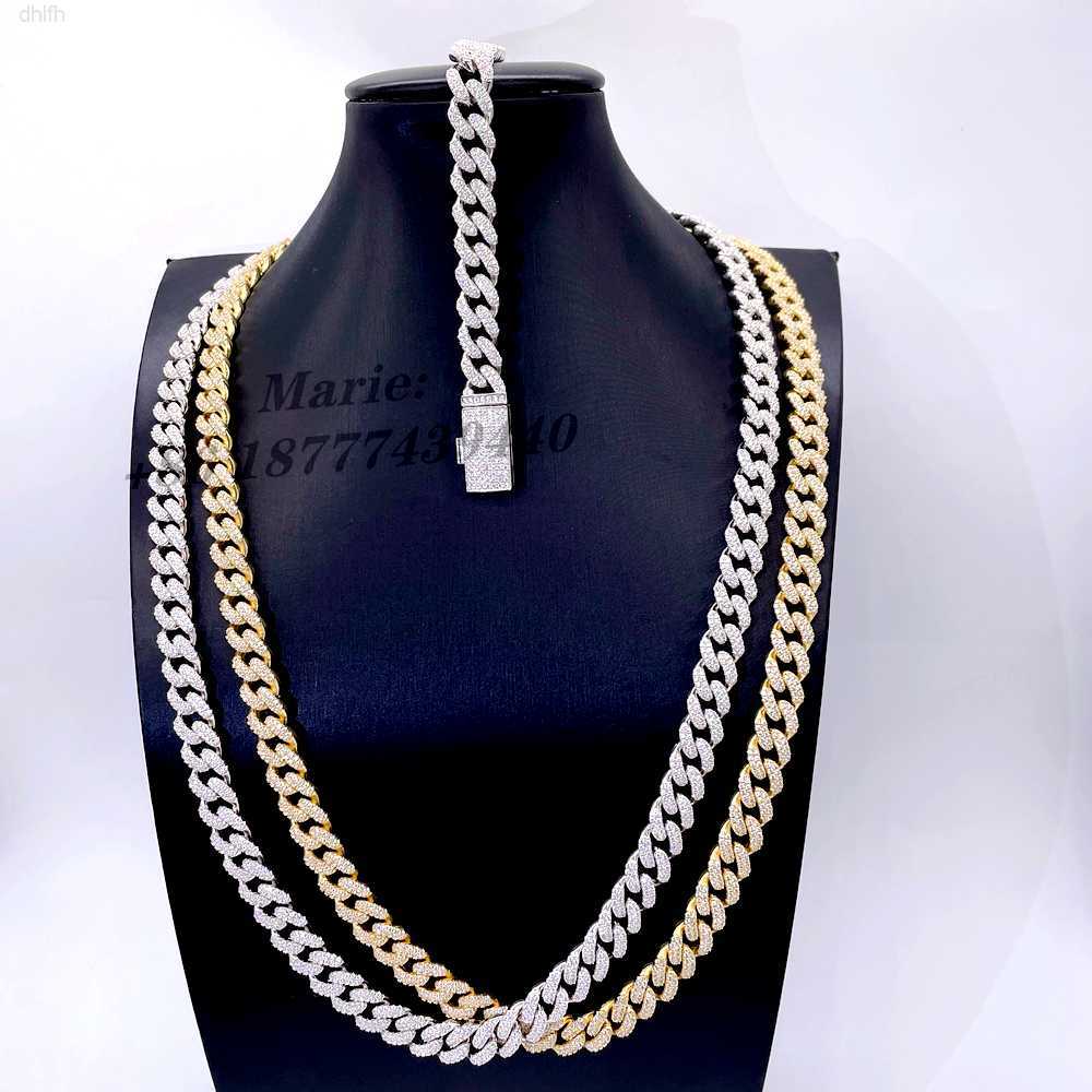 

10mm Width S925 with Lab Diamond Cuban Necklace Moissanite Cuban Chain Two Tone Cuban Link Chain