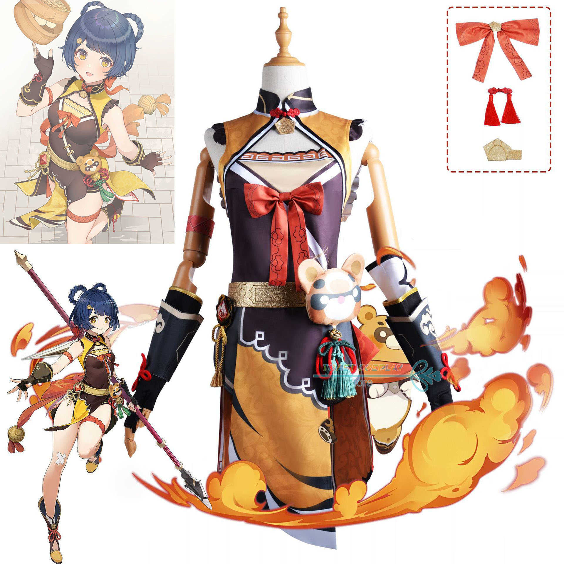 

Anime Costumes Game Genshin Impact Xiangling Cosplay Anime Come Head Chef Outfit Xiang Ling Full Set Include Dress Wig for Halloween Z0602