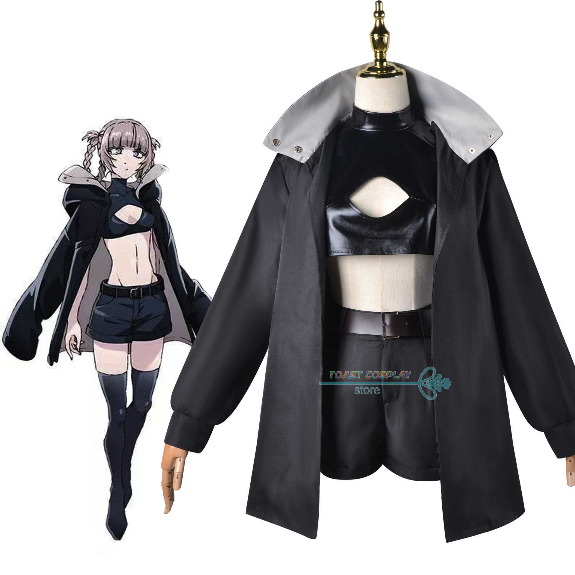 

Anime Costumes Call of The Night Nanakusa Nazuna Cosplay Sexy Come Wig Black Cloak Jacket Leather Vest Shorts Outfit Women Anime Cos Z0602