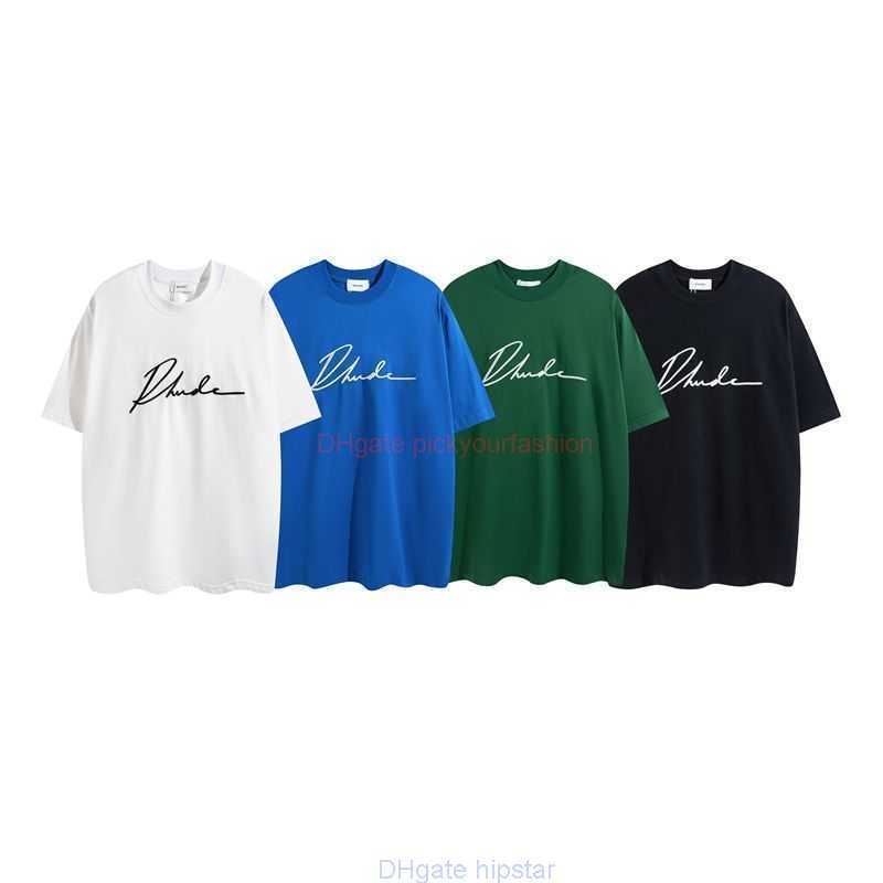 

Designer Fashion Clothing Tees Tshirt 2023 New Rhude Embroidered Round Neck Tshirt Pure Cotton Couple Loose Summer High Street Fashion Brand Short Sleeve Men Women C, White