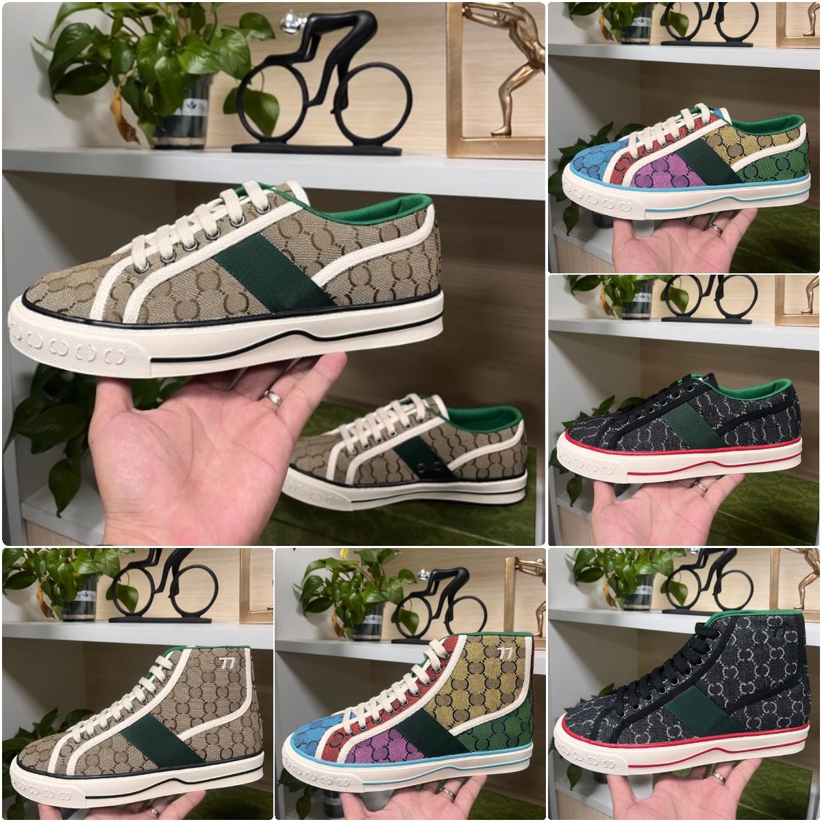 

Tennis 1977 Canvas Casual shoes Luxurys Designers Womens Shoe Italy Green And Red Web Stripe Rubber Sole Stretch Cotton Low Top Mens Sneaker Size 35-46, Color 6