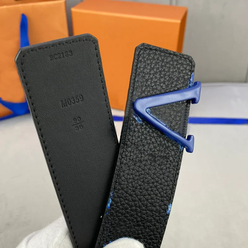 Mens Shape 40MM Reversible Belt Fashion Designer Belts Men Waistband Ink Watercolor Letter Buckle Genuine Leather Ceinture Girdle Blue-image-873231376