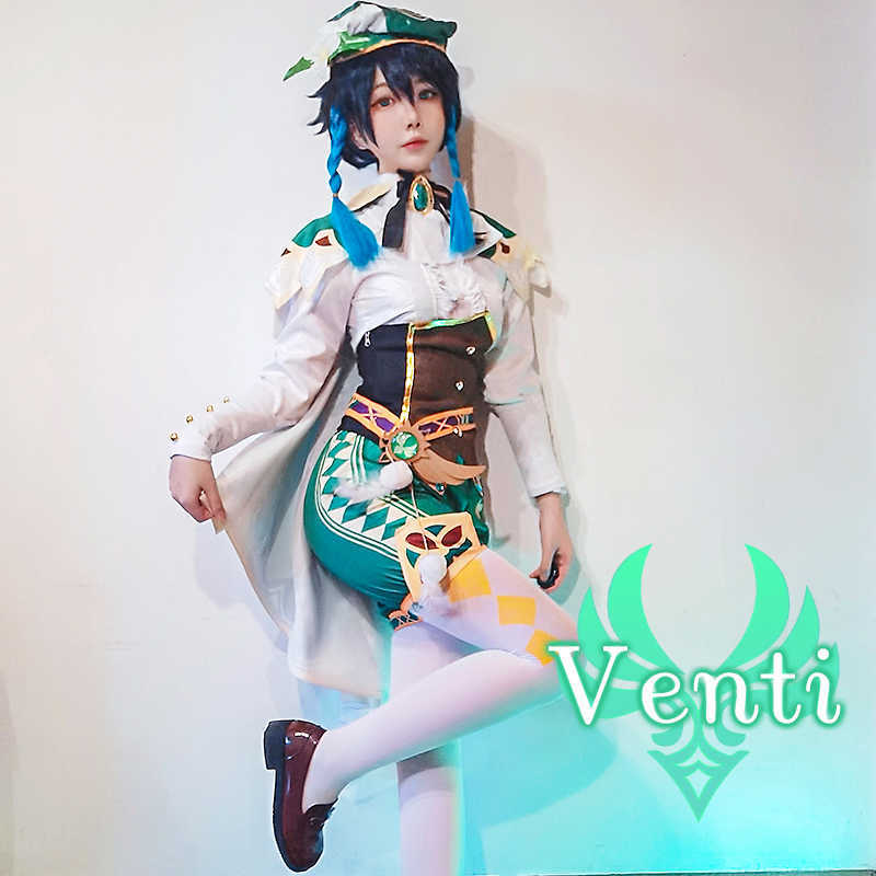 

Anime Costumes Genshin Impact Venti Cosplay Come Uniform Wig shoes Cosplay Anime Chinese Style Halloween Comes For Women Game Wendi Windy Z0602