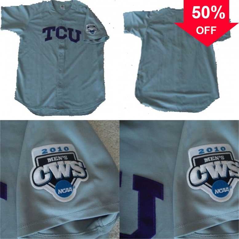

Xflsp GlaMit TCU Horned Frogs 2010 CWS College Sewn Baseball Jersey 100% Stitched Custom Baseball Jerseys Any Name Any Number S-XXXL, Blue