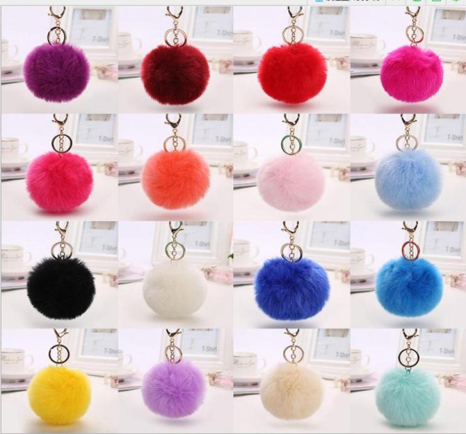 

2017 lovely 8CM Rabbit fur ball plush key chain round ball fluffy toy keychain hairy car key ring Bag Pendant car keychain C0412796024