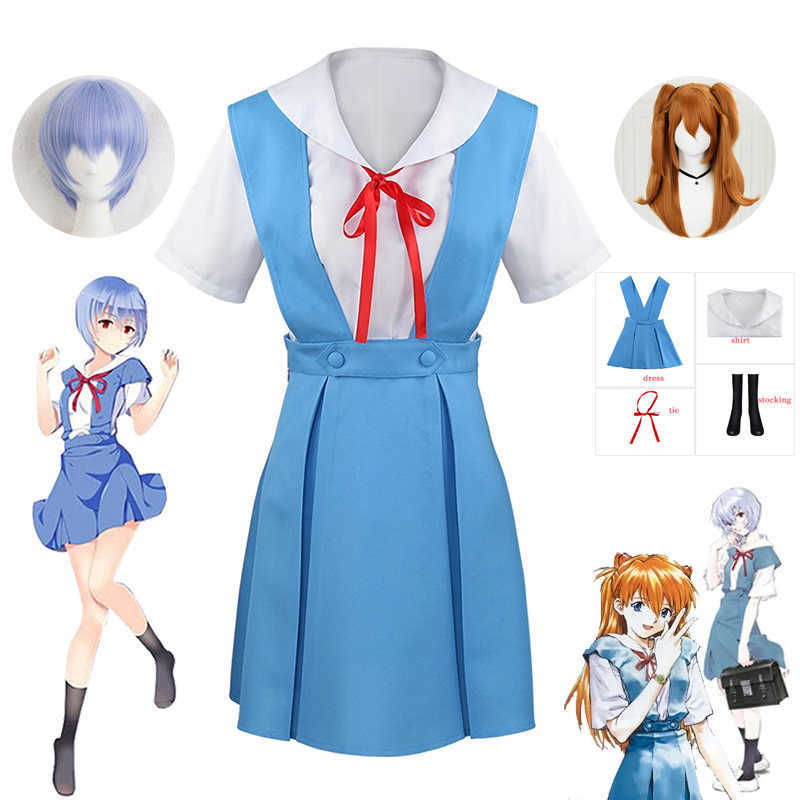 

Anime Costumes EVA Cosplay Comes Rei Asuka Langley Soryu Women Girl Anime Dress School Uniform Clothes Wig Halloween Xmas Comes Z0602