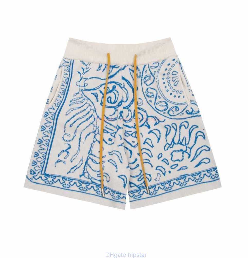 

Designer Short Fashion Casual Clothing Beach shorts Quality Rhude Unisex Danube Blue Pattern Knitted Loose Relaxed Shorts Unisex Joggers Sportswear Outdoor Fitne, Picture color