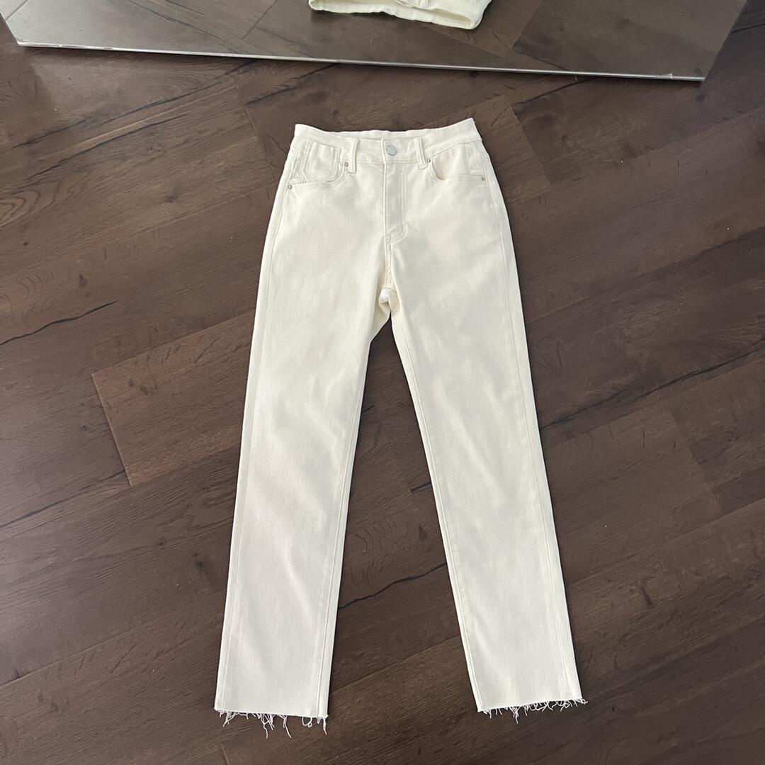 

Womens Casual Jeans Slim Pants with Logo Zipper Button Decoration Comfortable Breathable Pants Outdoor Wear C1, White