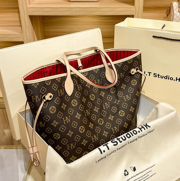 

2pcs/set Designer the tote bag Classic Bags Womens Handbags Flower Ladies Composite Tote Leather Shoulder Bag Purse Purse Crossbody Bags, Brown flower(inside khaki)