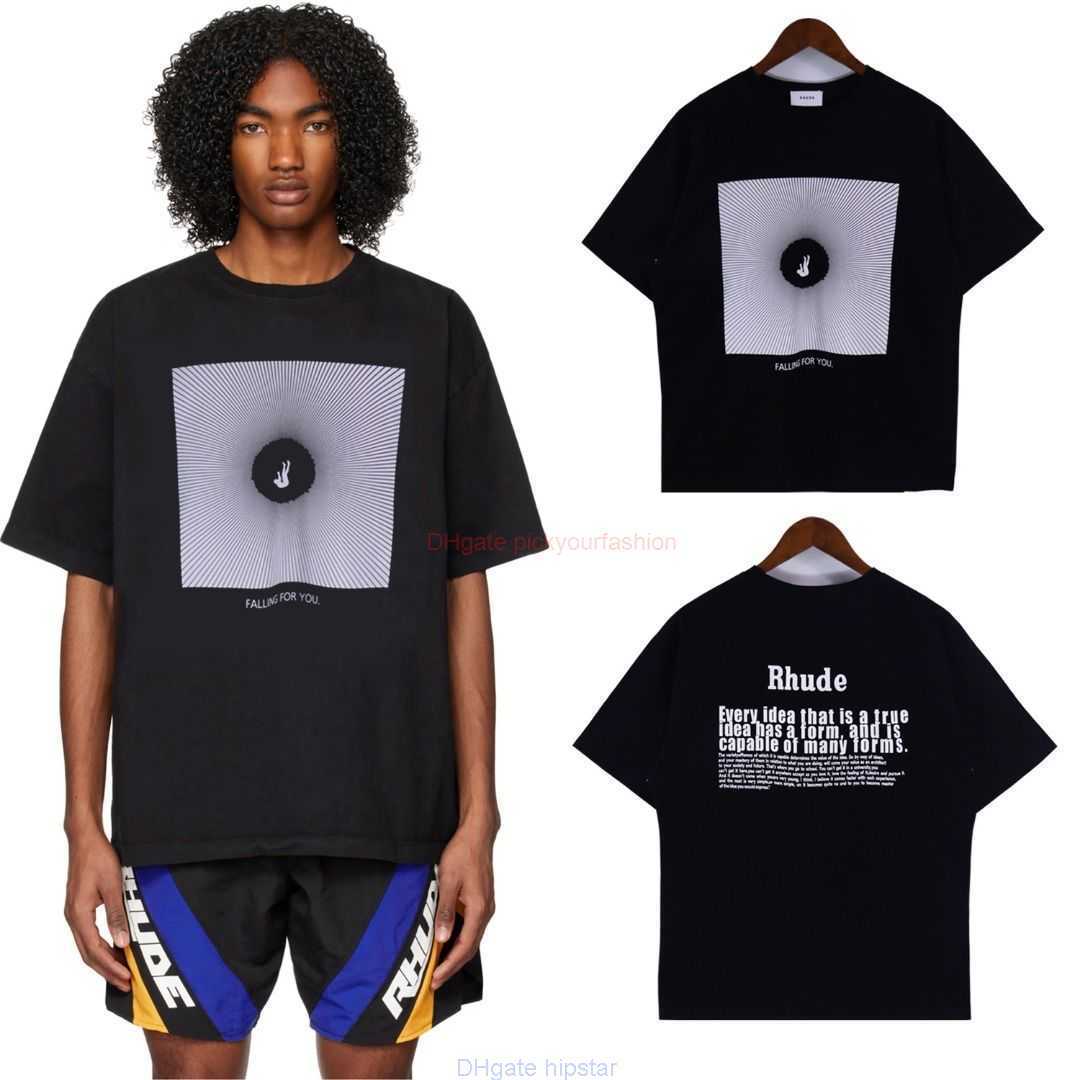 

Designer Fashion Clothing Tees Tshirt Fog Fenggao Street Fashion Brand Rhude Falling for You Tee Loose Cotton Short Sleeve Tshirt for Men Women Cotton Streetwear Top, Black