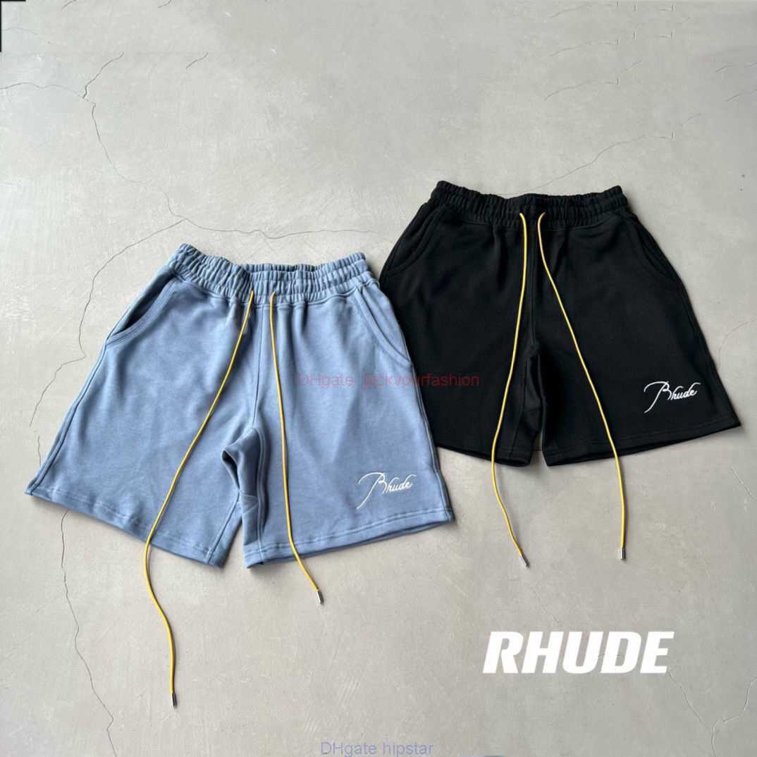 

Designer Short Fashion Casual Clothing Beach shorts Cotton 460g Summer Rhude Manbao Embroidery Letter High Street Drawstring Shorts for Couples Joggers Sportswea, The black detail page has size data