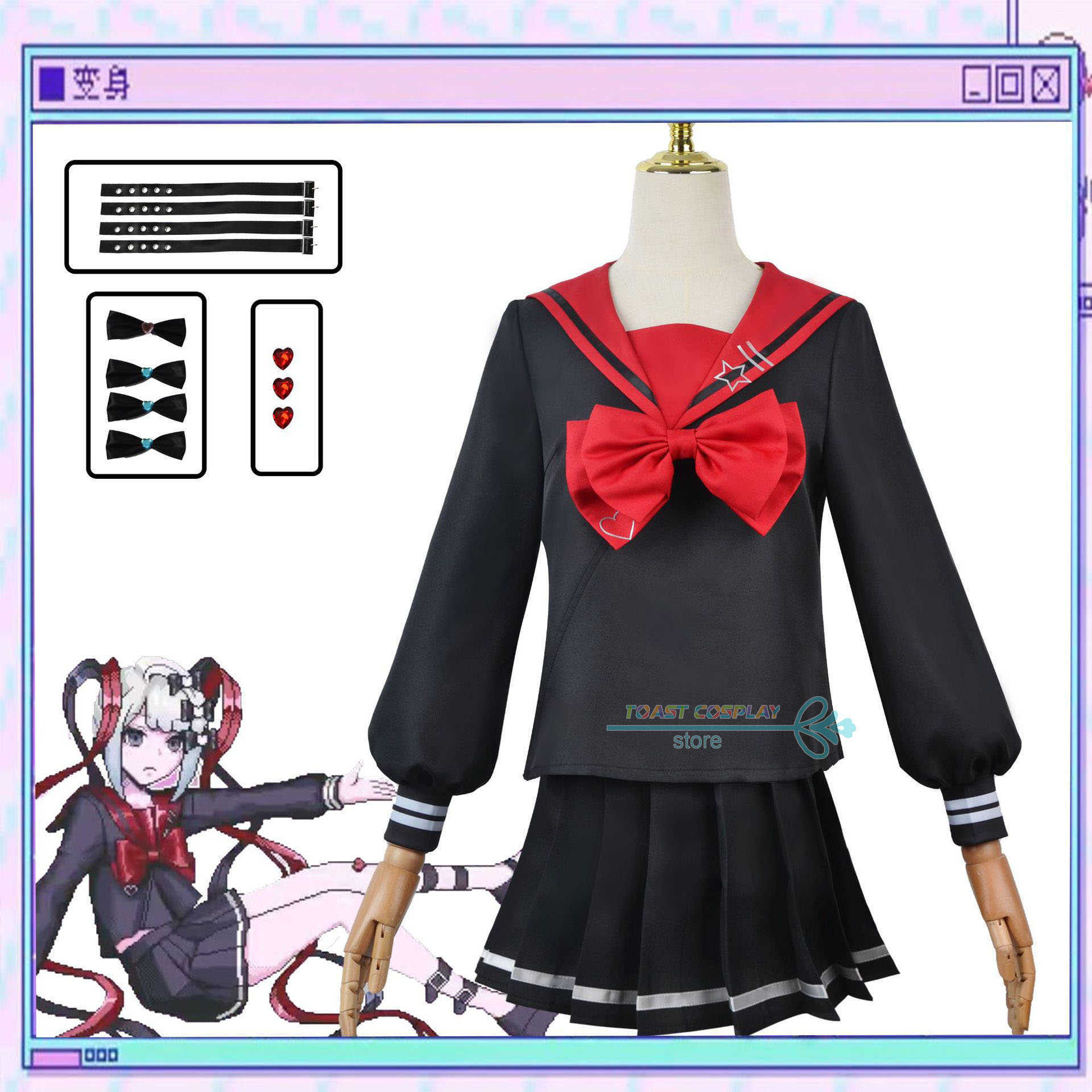 

Anime Costumes NEEDY GIRL OVERDOSE KAngel Anime Clothes Cosplay Come Women Melting Girl Red and Black Jk Uniform Z0602