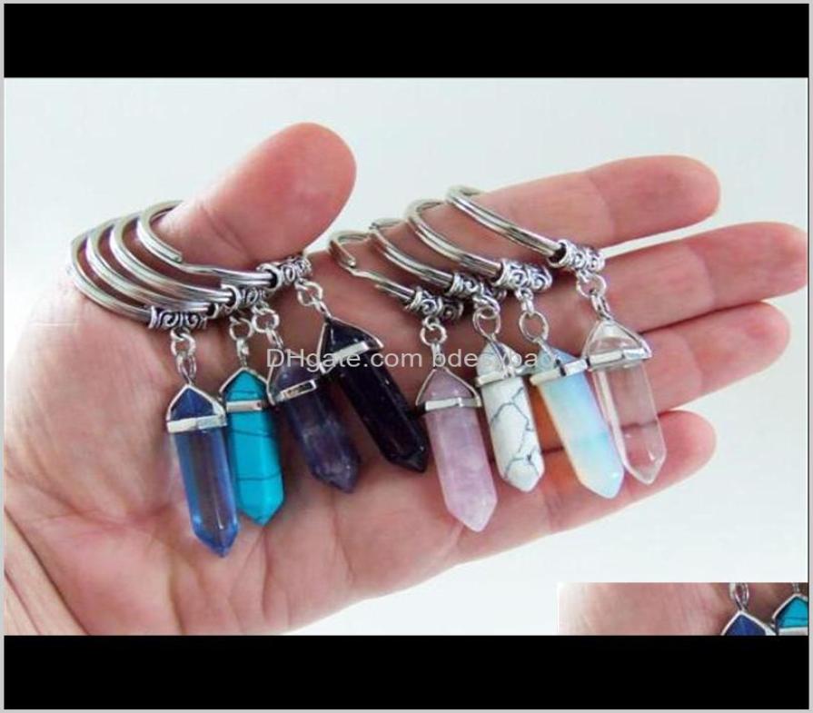 

Keychains Aessories Chakra Hexagon Prism Natural Stone Keychain Key Ring Handbag Hangs Fashion Jewelry Gift W6A3L4173892