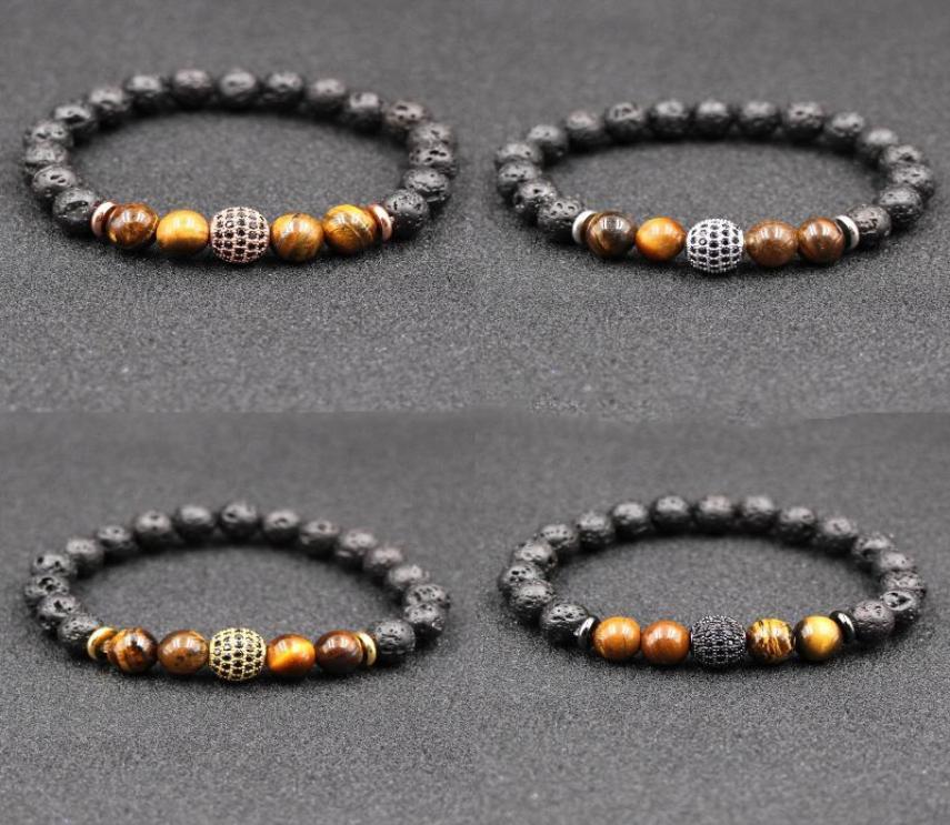 

4 Styles Natural Black Lava Stone Beads Elastic Bracelet Tiger Eye Stone Bracelet Volcanic Rock Beaded Hand Strings Brass Bracelet4886664
