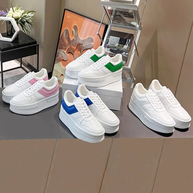 

Designer Women Wedge Outsole Calfskin Platform Shoes Rubber Sneakers Fashion Casual Shoe Block Fluorescent White Sneakers Heel 50mm 35-40, Colour 2