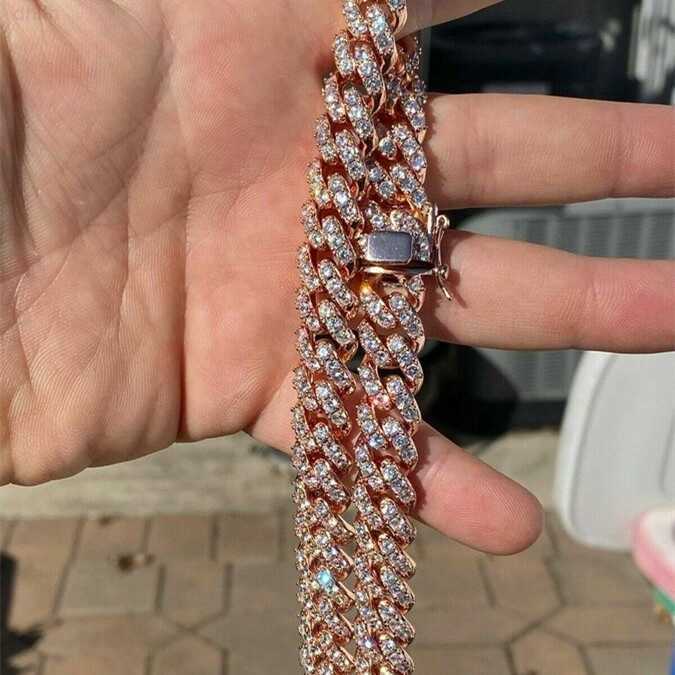 

Men's Real Si Diamond 8mm Miami Cuban Link Chain 10k Rose Gold Solid Iced Necklace Heavy Cuban Chains