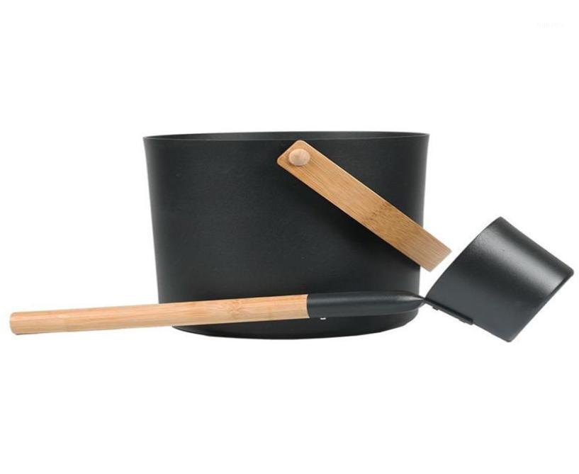 

Luxurious Finnish Sauna Aundefinedminum Bucket With Long Handle Spoon Set Matching Ladle Barrel Accessories6787847