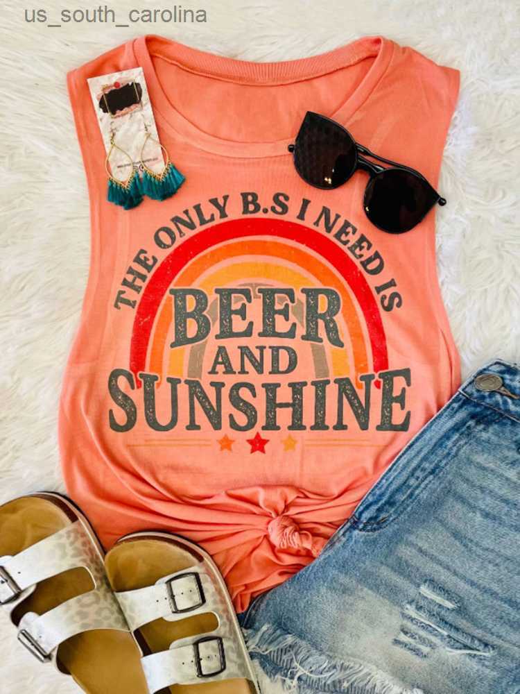 

Camis Women Summer Beach Tank The Only B.S I Need is Beer and Sunshine Rainbow Vest Tops Sleeveless Shirts Casual Drinking Party Tee L230522, Orange