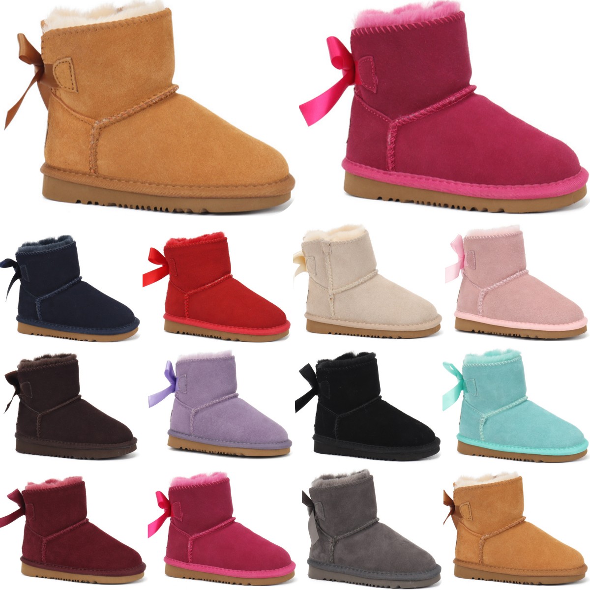 

Australia kids shoes Bow Classic uggi boots girls designer uggs snow boot baby Bailey kid shoe youth toddler infants First Walkers winter Chestnut children sneakers, No box