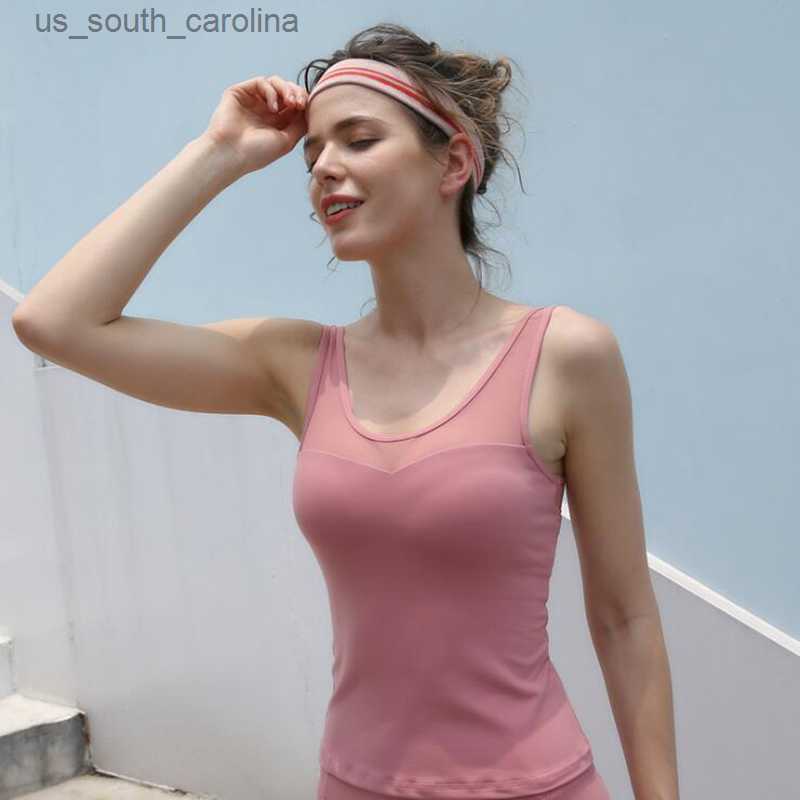 

Camis New women yoga tank top vest with pad sports meshed breathable sleeveless shirt fitness top deportivo mujer sport wear for women L230522, Light pink