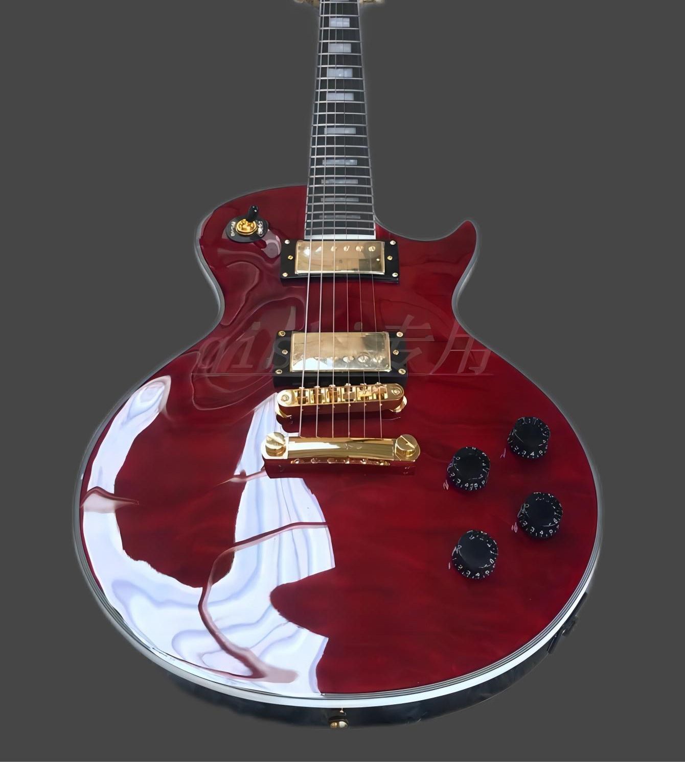 

Custom Electric Guitar with red color mahogany wood body goldHardware 22 fret ebony wood fingerboard quilt top on guitar258