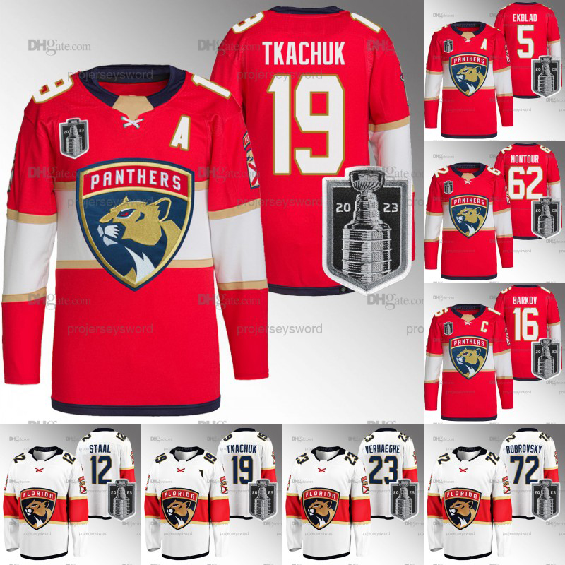 

Florida #19 Matthew Tkachuk Panthers 2023 Stanley Cup Final Jerseys Aleksander Barkov Aaron Ekblad Colin White Sam Reinhart Carter Verhaeghe Sergei Bobrovsky Shirt, 62 brandon montour