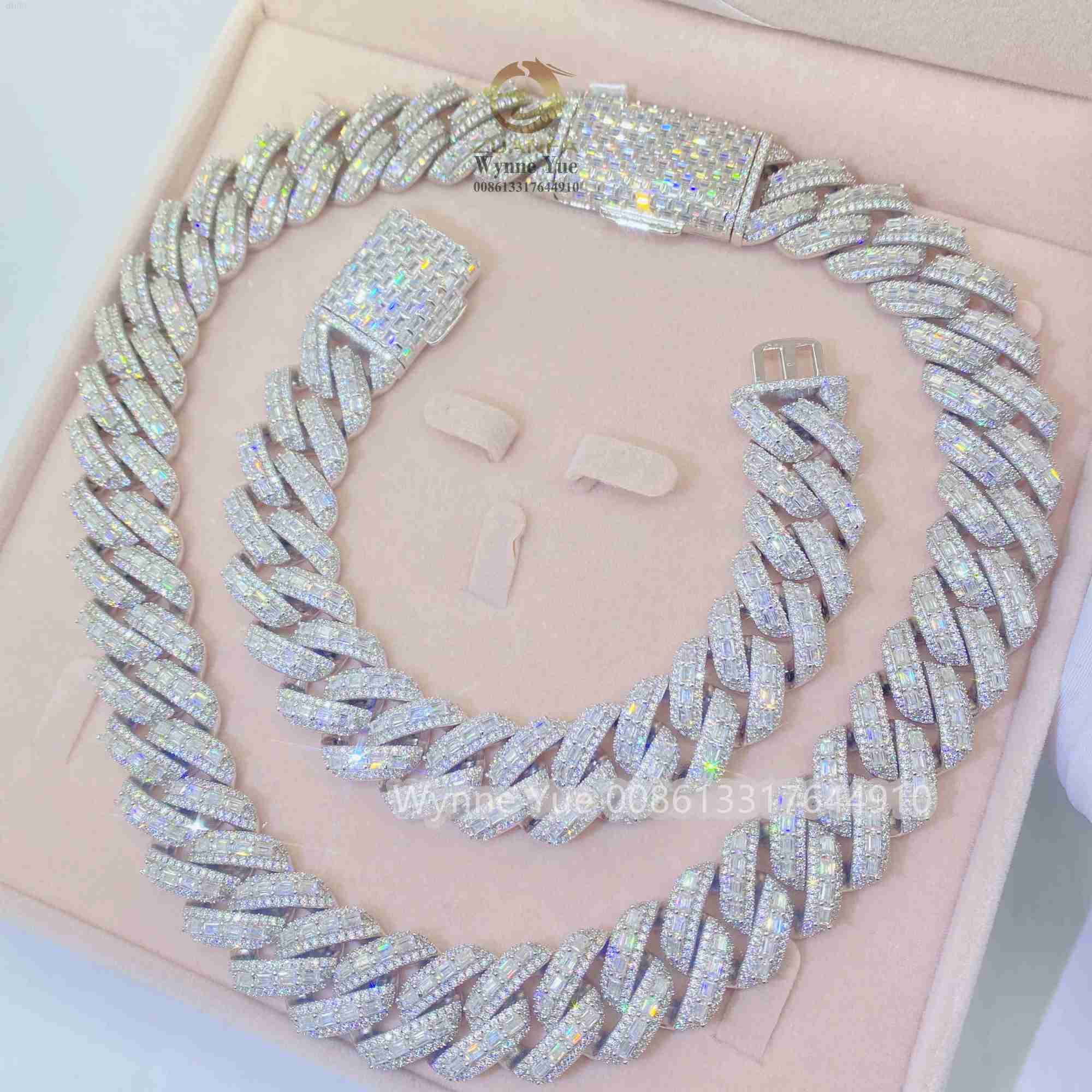 

New 20mm Thick Heavy Baguette Gra Certificate Pass Diamond Tester Vvs Moissanite Cuban Chain