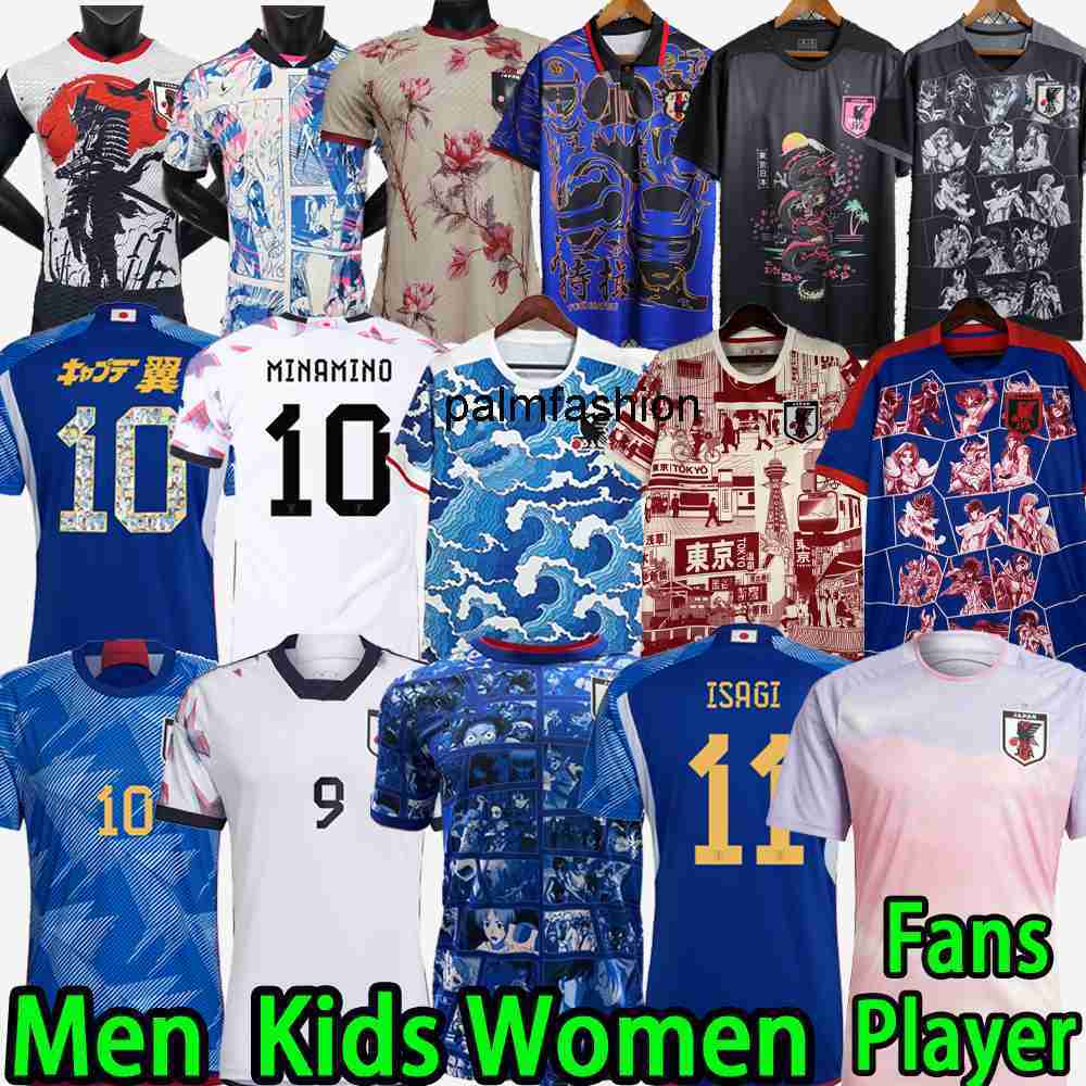 

Japan 2023 Soccer Jerseys Cartoon ISAGI ATOM TSUBASA MINAMINO ASANO DOAN KUBO ITO 2024 Japanese Special uniform MEN WOMEN 22 23 24 Football Shirt T Fans Player version, 6 2022 fans version with patch