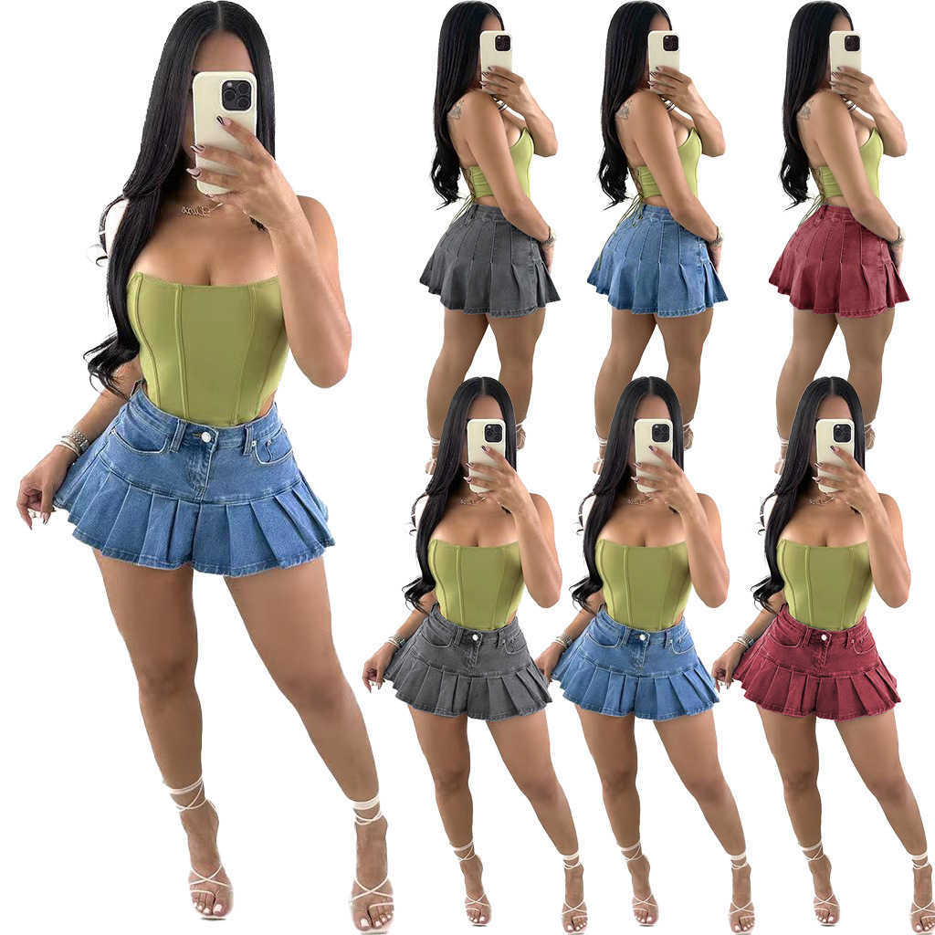 

2023 Designer Dresses Denim Mini Pleated Skirt Summer Women High Waist A-Line Skirts Fashion Cute Miniskirt Bottom Streetwear, Mix or give list