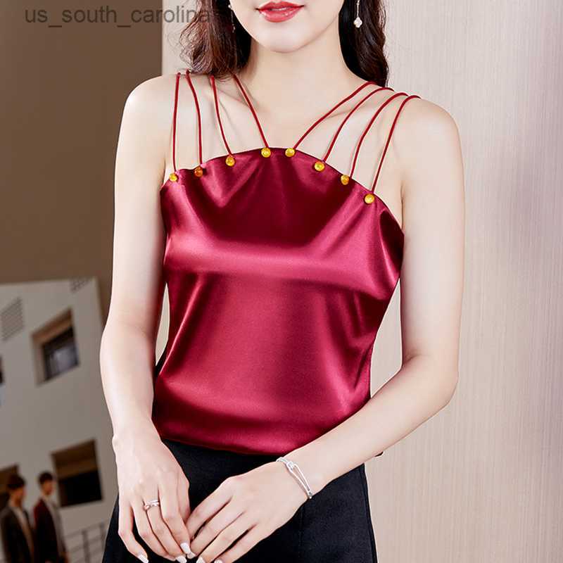 

Camis S-4XL 2023 Spring Summer Women Tops Sexy Satin Camisole Shirt V-Neck Sleeveless Inner Outside Tank Tops L230522, Champagne