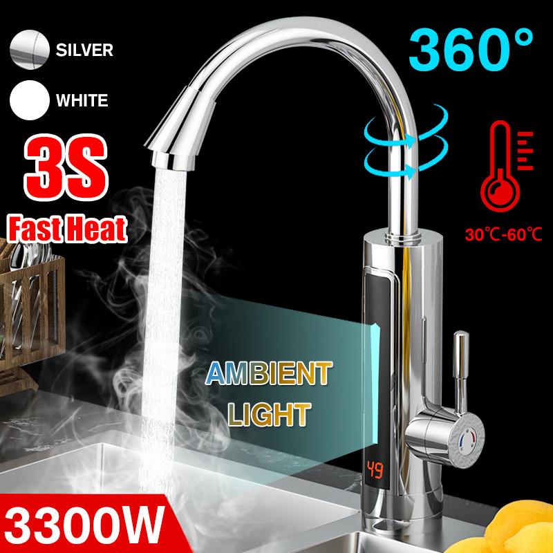 

Heaters 220v 3300w Instant Electric Faucet Hot Water Heater Led Ambient Light Temperature Display Bathroom Instant Heating Tap