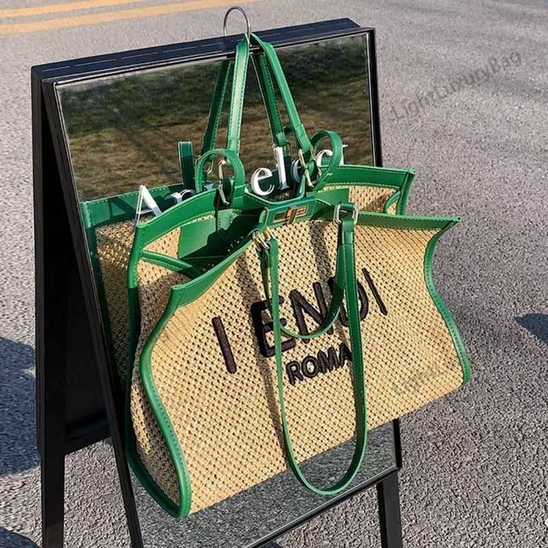 

Designer Summer New F Straw Woven Brand Beach Bag Luxury Brand Women's Bags Woven Hollowed Out High Capacity Handbags, Black
