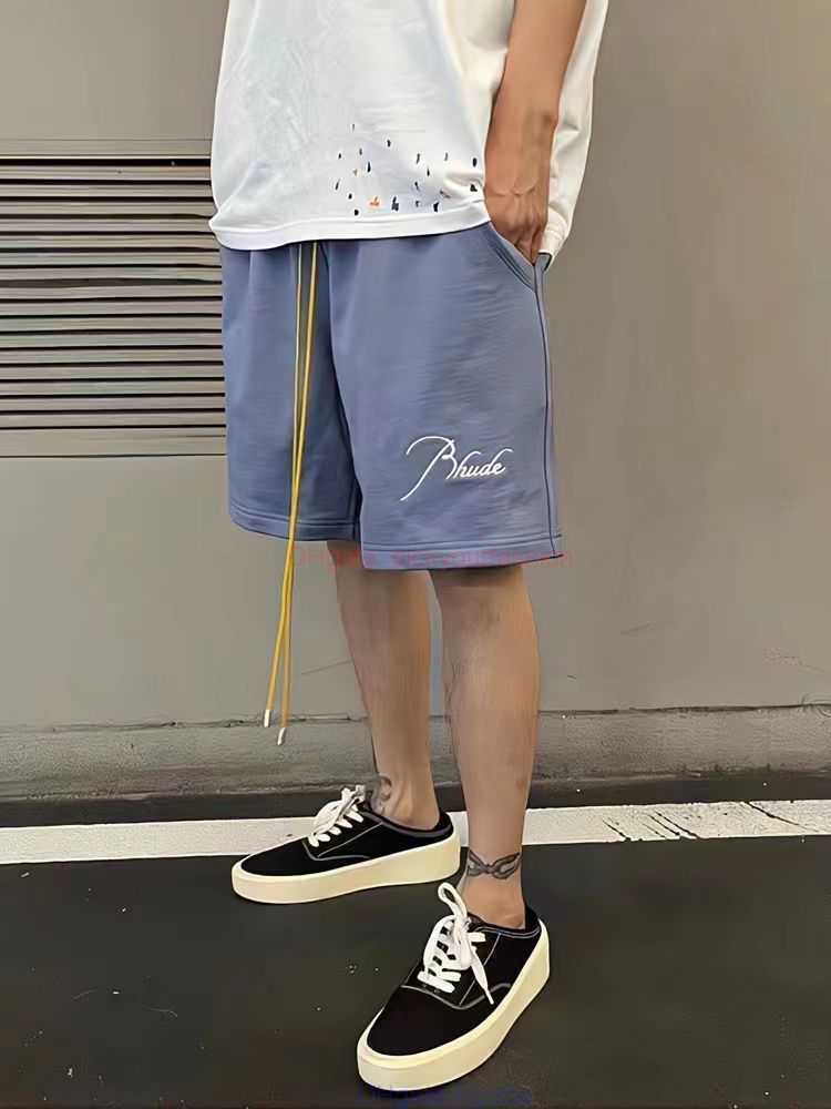 

Designer Short Fashion Casual Clothing Beach shorts Rhude Drawstring Shorts High Street Trendy Brand Loose Casual Summer Couple American Beach Capris Joggers Spor, Haze blue