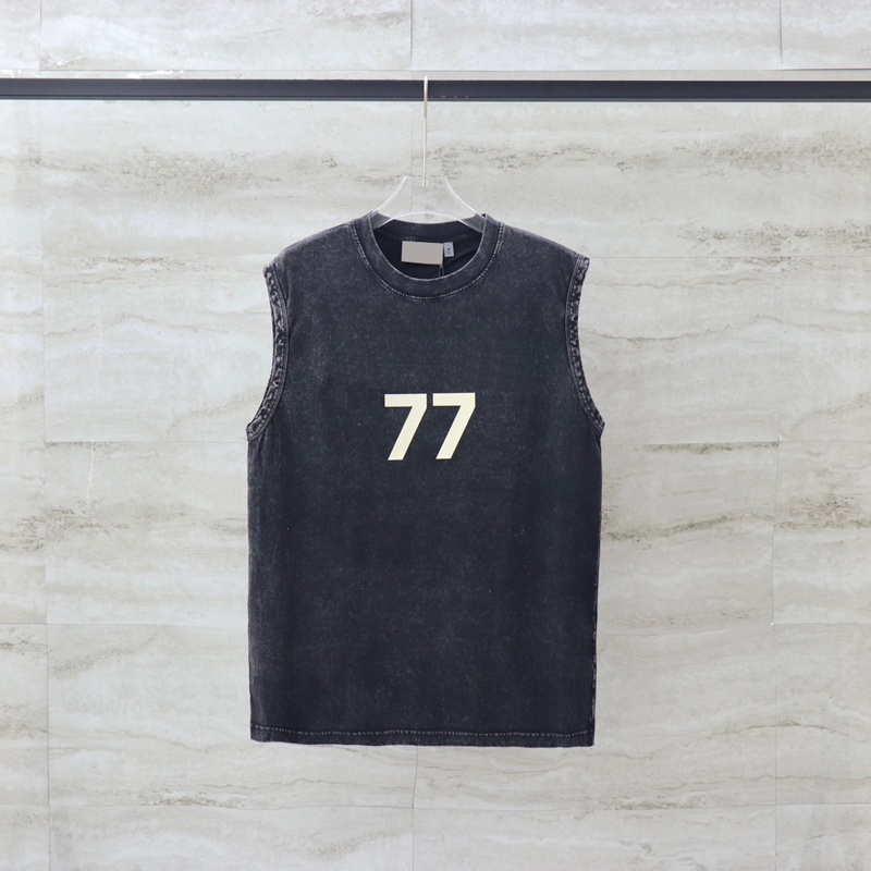 

23ss Spring Summer Flocked Logo 77 Vest Men Tee USA Sleeveless T shirt Short Sleeve Streetwear Cotton Europe Fashion Tank, 301 brown