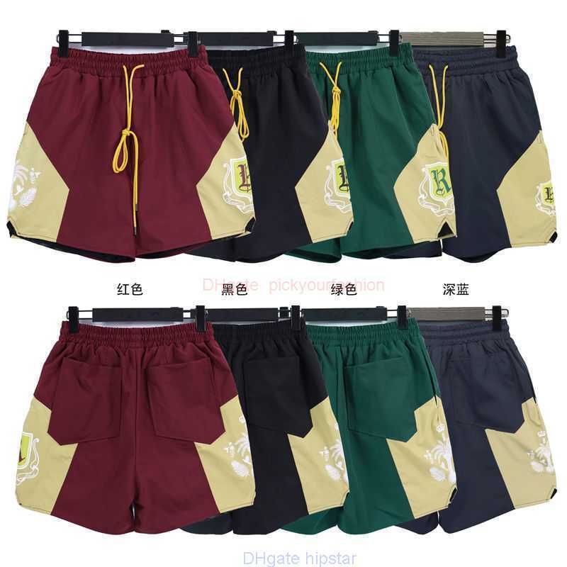 

Designer Short Fashion Casual Clothing Beach shorts American Rhude Trend Letter Coconut Tree Print Color Blocking Niche Design Loose Fitting Sports Shorts for Men W, Red