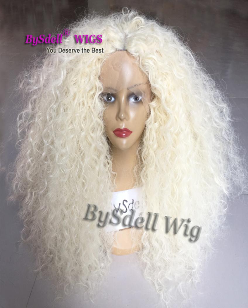 

Long Afro Fluffy Medium Curly Hair Lace Front Wig Synthetic Heat Resistant Honey Blonde 613 Color Wigs for Black Women Pelucas Pe4637741