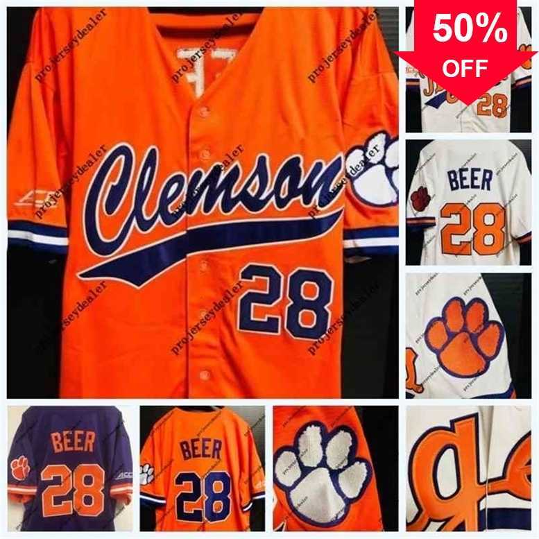 

Xflsp GlaC202 Mens Clemson Tigers 28 Seth Beer NCAA College Baseball Jersey Double Stitched Name and Number High Quailty IN STOCK Fast Shipping, Purple