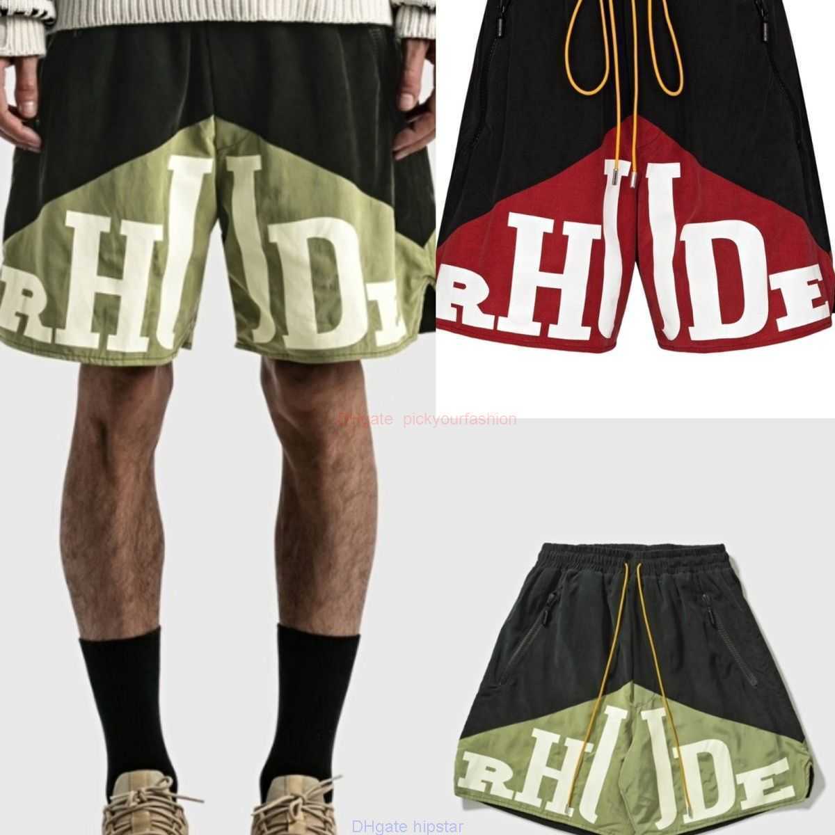 

Designer Short Fashion Casual Clothing Beach shorts Rhude Niche Trendy Brand American Drawstring Casual High Street Patchwork Shorts Sports Pants Mens Ins Trend Jo, Army green