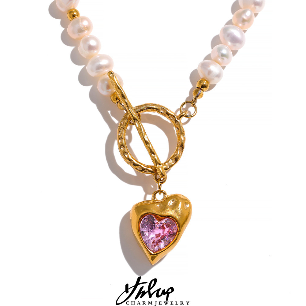 

Chokers Yhpup Natural Freshwater Pearl Heart Stainless Steel Cubic Zirconia Pendant Necklace Aesthetic Luxury Chain Jewelry Women Gift 230602