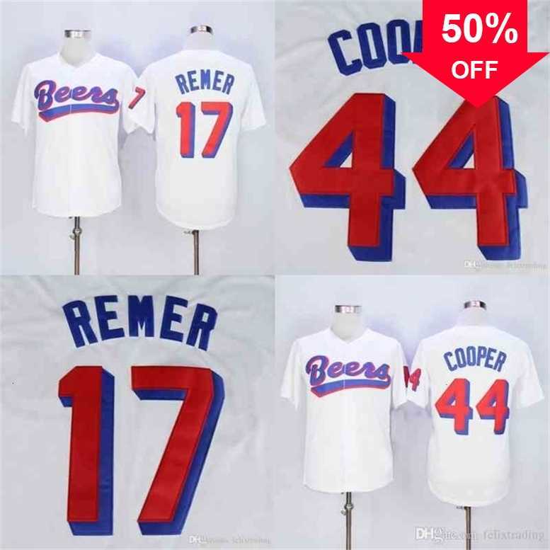 

Xflsp GlaC202 Hot The BASEketball Beers Movie #17 Doug Remer #44 Joe COOP Cooper BASEketball White Button Baseball Jerseys, #44 joe cooper