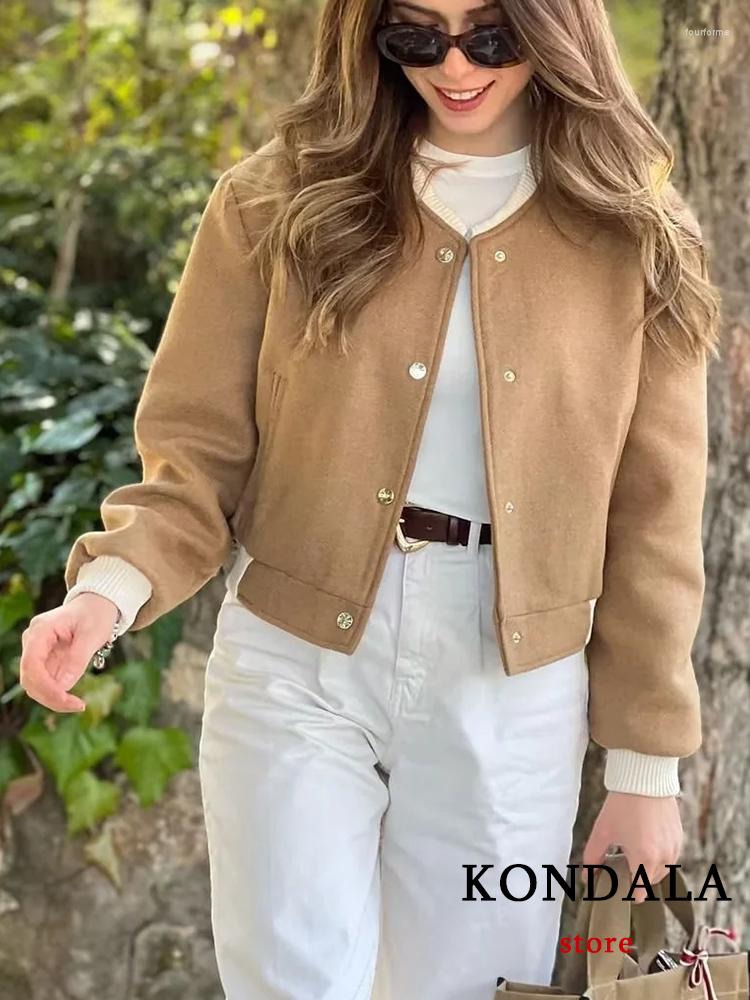 

Women' Jackets KONDALA Chic Solid Camel Streetwear Women Jacket Fashion 2023 Long Sleeve O Neck Covered Button Y2K Cool Short Slim Outwear, Khaki
