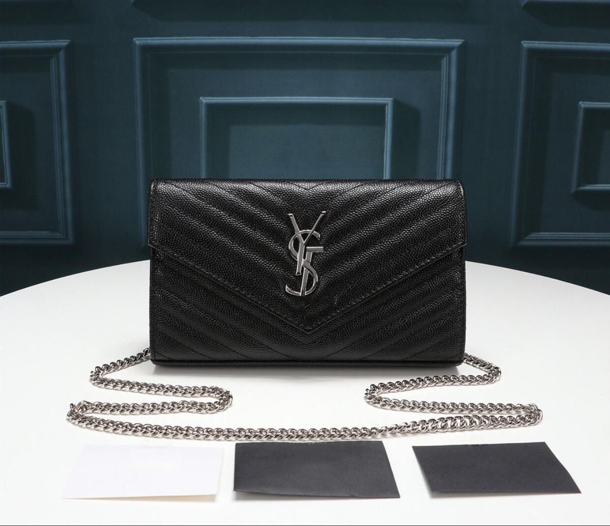 

Top Quality Handbags Women PU Leather Shoulder Bags Luxurys Brand Letter ysls Handbag Tote Classic Chain Messenger Bag Purse louise vuitton Evening Bag Wallet, Black silver chain